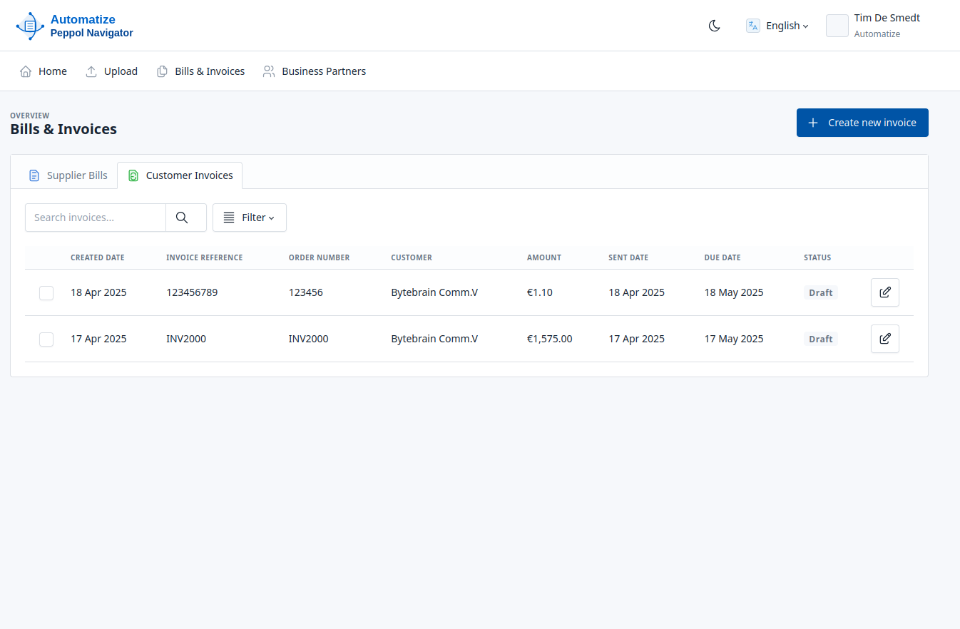 Document validation screen ensuring invoice compliance