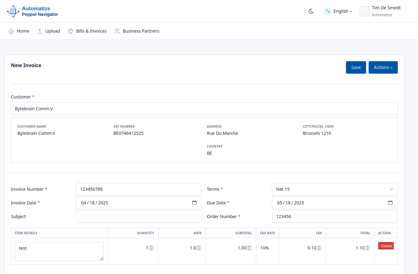 Analytics dashboard showing e-invoicing performance metrics